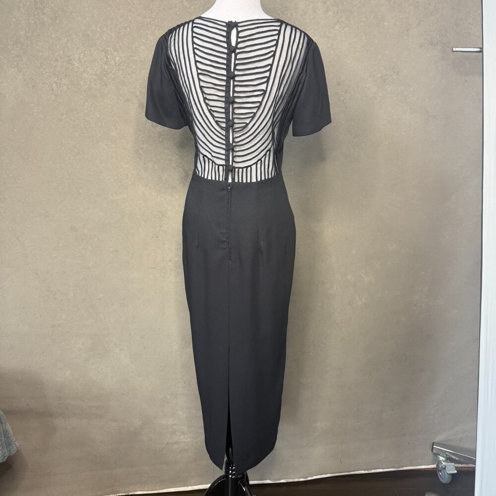 CW Clifford & Wills Black Sheath Dress Sheer Striped Back Size 6